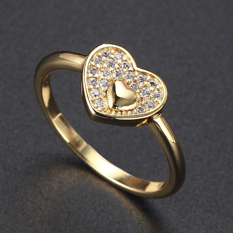 Heart-Shape Gold-Color Zircon Ring for Women
