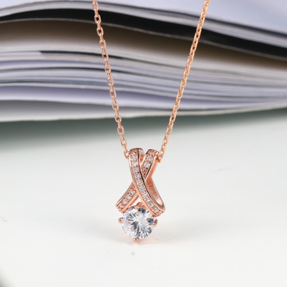 Rose Gold Crystal Pendant Necklace for Women