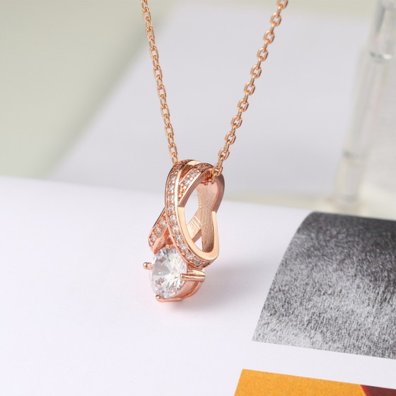 Rose Gold Crystal Pendant Necklace for Women