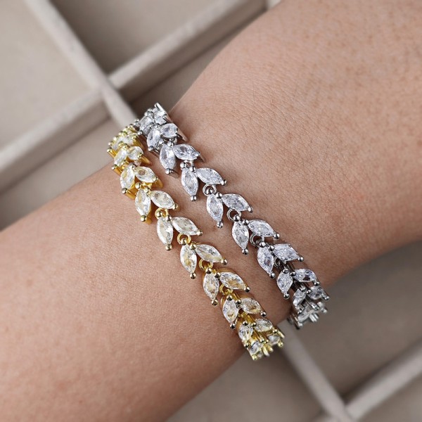 Ice Out Leaf Cubic Zirconia Adjustable Bracelet for Women