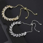 Ice Out Leaf Cubic Zirconia Adjustable Bracelet for Women