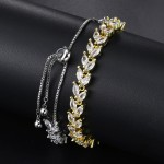 Ice Out Leaf Cubic Zirconia Adjustable Bracelet for Women