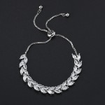 Ice Out Leaf Cubic Zirconia Adjustable Bracelet for Women