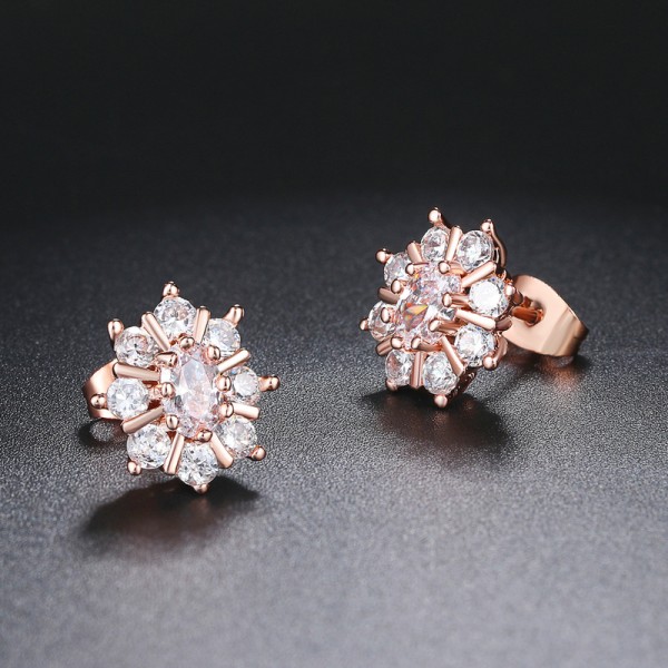Sunflower Rose Gold Stud Earrings with Austrian Crystal