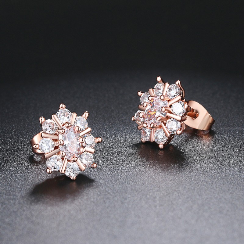 Sunflower Rose Gold Stud Earrings with Austrian Crystal