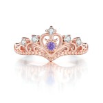 Women's Rose Gold Crown Ring with Blue Purple Red Zircon