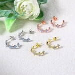 Opal Clover Hoop Earrings for Women, Gold C-Shaped Fashion Jewelry Gift