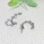 Opal Clover Hoop Earrings for Women, Gold C-Shaped Fashion Jewelry Gift