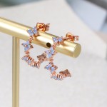 Opal Clover Hoop Earrings for Women, Gold C-Shaped Fashion Jewelry Gift
