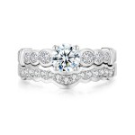 2-Piece Gold-Tone Ring Set with Round Cubic Zirconia Prong Setting