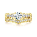 2-Piece Gold-Tone Ring Set with Round Cubic Zirconia Prong Setting
