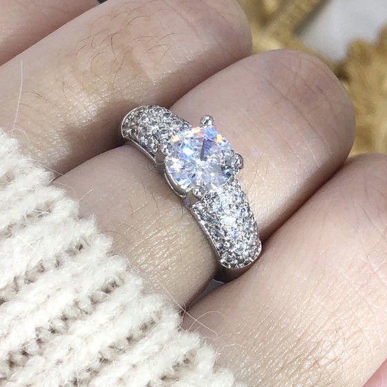 Multicolor Cubic Zirconia Crystal Ring for Women, Silver Tone 4-Claw Wedding Jewelry