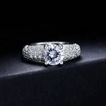 Multicolor Cubic Zirconia Crystal Ring for Women, Silver Tone 4-Claw Wedding Jewelry