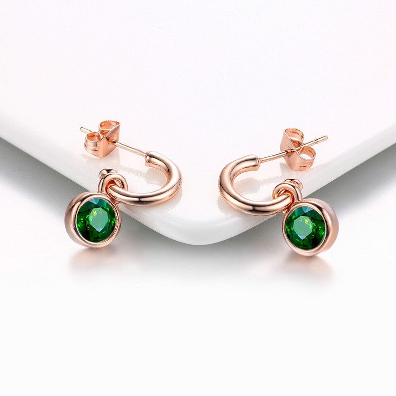 Green Crystal Rose Gold Drop Earrings for Women