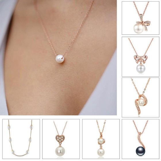 Imitation Pearl Chain Pendant Necklace for Women
