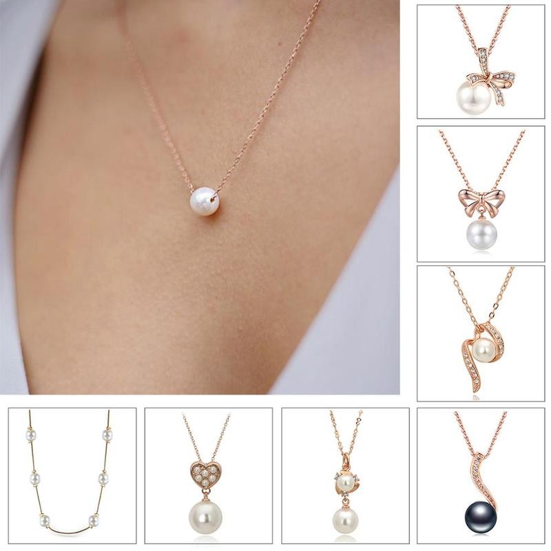 Imitation Pearl Chain Pendant Necklace for Women