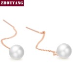 Rose Gold Imitation Pearl and Austrian Crystal Drop Earrings