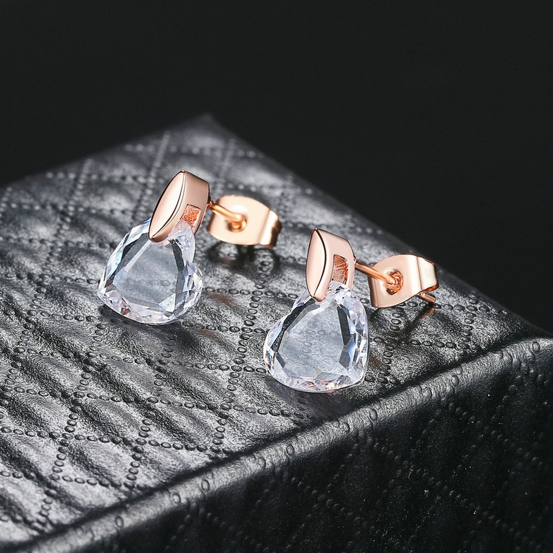 Clear Heart Rose Gold Stud Earrings with Austrian Crystal