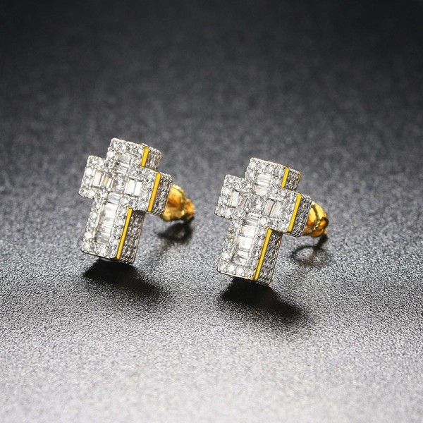Iced Out Zirconia Cross Stud Earrings for Men and Women