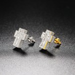 Iced Out Zirconia Cross Stud Earrings for Men and Women