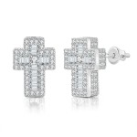 Iced Out Zirconia Cross Stud Earrings for Men and Women
