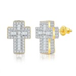 Iced Out Zirconia Cross Stud Earrings for Men and Women
