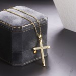 Classic Cross Pendant Necklace for Women with Zircon, Light Gold Choker Chain