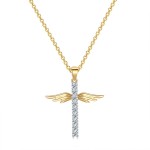 Classic Cross Pendant Necklace for Women with Zircon, Light Gold Choker Chain