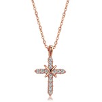 Classic Cross Pendant Necklace for Women with Zircon, Light Gold Choker Chain