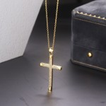Classic Cross Pendant Necklace for Women with Zircon, Light Gold Choker Chain
