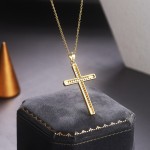 Classic Cross Pendant Necklace for Women with Zircon, Light Gold Choker Chain