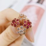 Crystal Flower Stud Earrings for Women with Red Zircon in Rose Gold