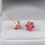 Crystal Flower Stud Earrings for Women with Red Zircon in Rose Gold