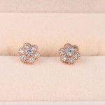Crystal Flower Stud Earrings for Women with Red Zircon in Rose Gold