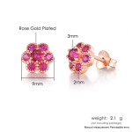 Crystal Flower Stud Earrings for Women with Red Zircon in Rose Gold