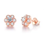 Crystal Flower Stud Earrings for Women with Red Zircon in Rose Gold