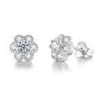 Crystal Flower Stud Earrings for Women with Red Zircon in Rose Gold