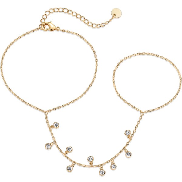 14K Gold Plated Stainless Steel Freshwater Pearl Hand Chain Bracelet for Women