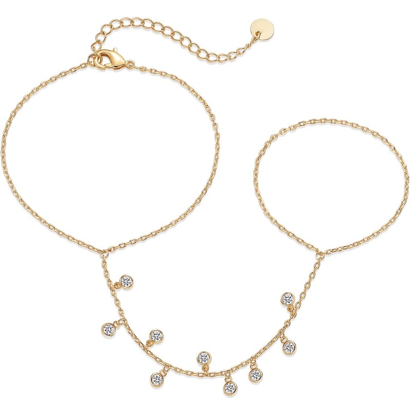 14K Gold Plated Stainless Steel Freshwater Pearl Hand Chain Bracelet for Women