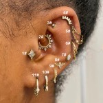 Helix Lobe Piercing Earring with Zircon Moon and Dangle Chain
