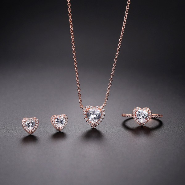 Crystal Heart Jewelry Set with Necklace and Earrings for Women