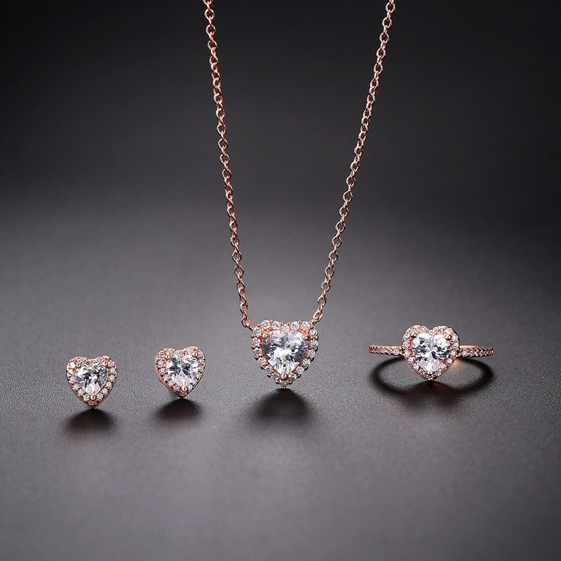 Crystal Heart Jewelry Set with Necklace and Earrings for Women