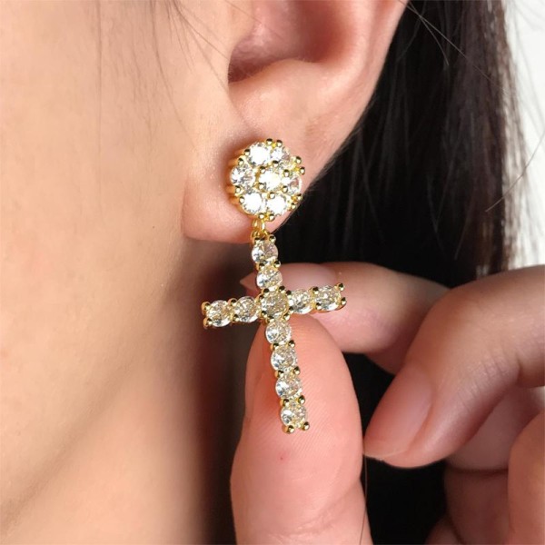 Big Cross Drop Earrings with Zircon for Women and Men