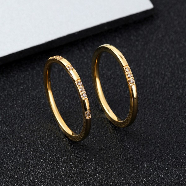 Stainless Steel Dainty Thin Rings for Women with Zircon Stones, Gold Color