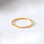 Stainless Steel Dainty Thin Rings for Women with Zircon Stones, Gold Color