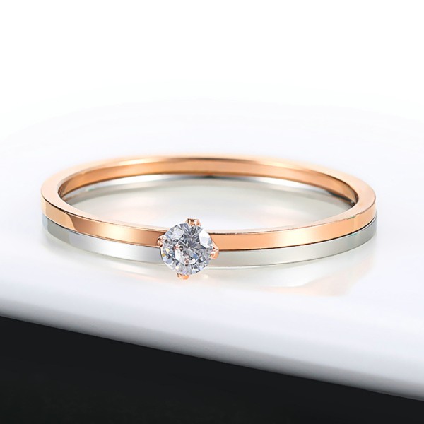 Simple Thin Stainless Steel Ring with 4 Zirconia Stones for Women