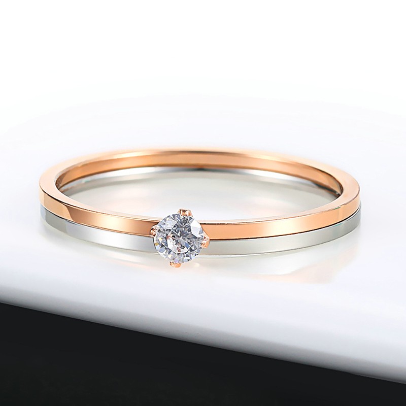 Simple Thin Stainless Steel Ring with 4 Zirconia Stones for Women