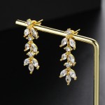 Long Leaf Zircon Drop Earrings for Women - Elegant Bridal Wedding Jewelry