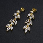 Long Leaf Zircon Drop Earrings for Women - Elegant Bridal Wedding Jewelry