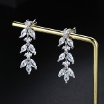 Long Leaf Zircon Drop Earrings for Women - Elegant Bridal Wedding Jewelry